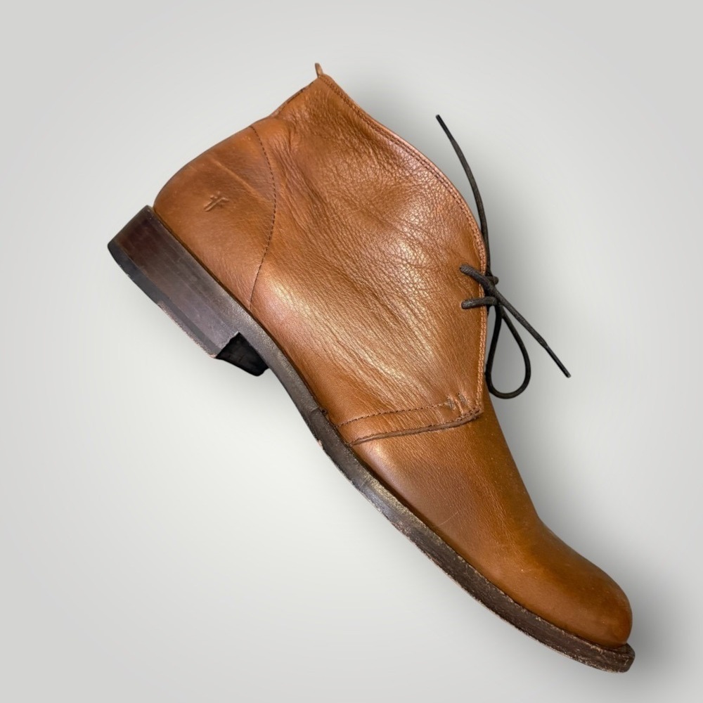 Frye Phillip Chukka Boots Mens 9.5 D Cognac Leather Lace Up Ankle 3480688 COG